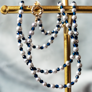 Top Luster Ocean Blue Akoya x Blue Stones Princess Necklace