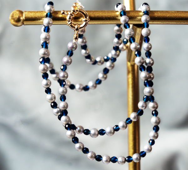 Top Luster Ocean Blue Akoya x Blue Stones Princess Necklace